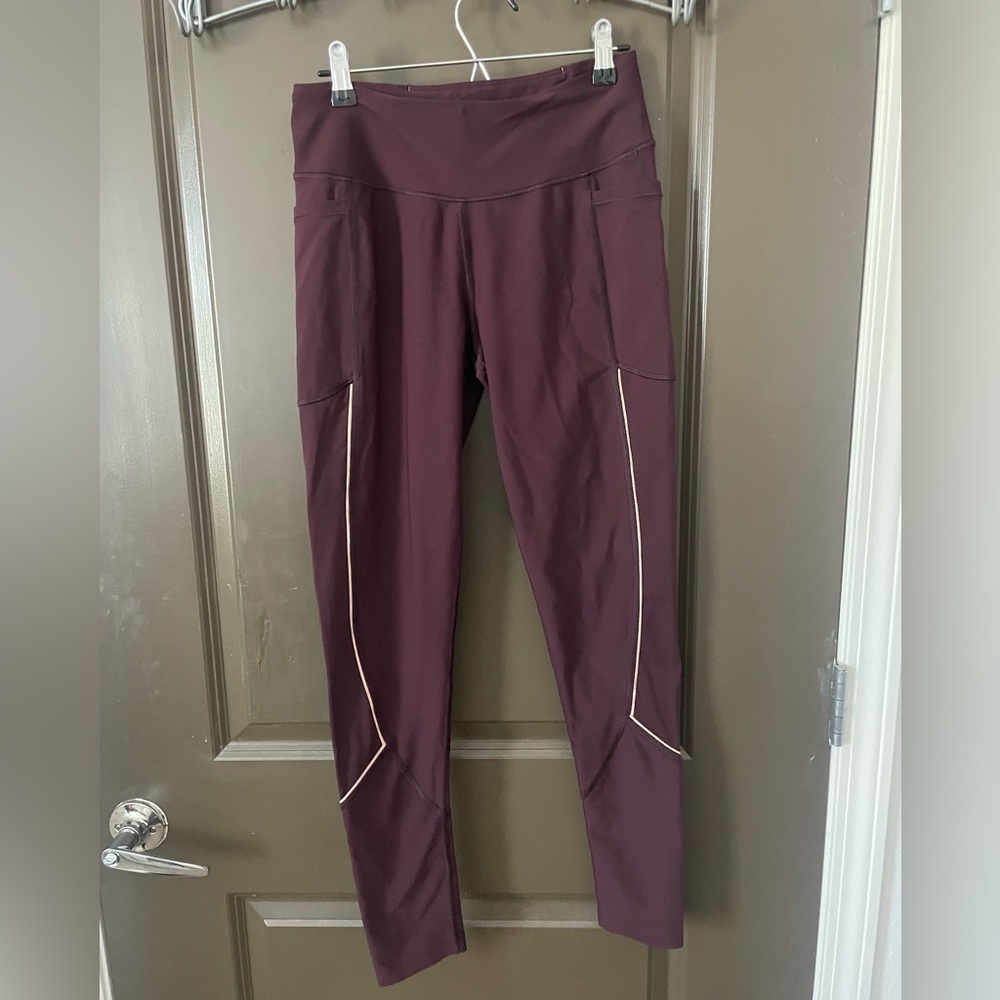Victoria's Secret Sport Burgundy Yoga Pants with White Piping Size Medium